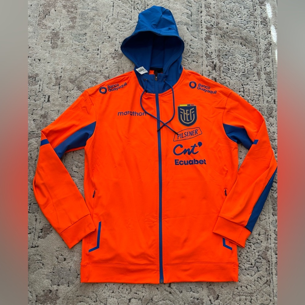 Marathon Authentic Ecuador National Team Soccer Orange Sponsors Jacket Men’s XL